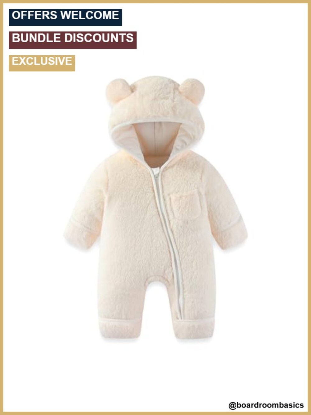 Newborn Fleece Hooded Romper Snowsuit Fold-Over Mittens Footies Winter